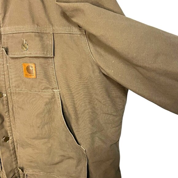Vintage Carhartt Canvas Quilted Lined Chore Work Jacket Size 2XL Beige Workwear - Picture 5 of 10